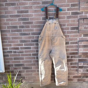 Vintage Carhartt Overalls Bibs Men 48x27  Double Knee Duck Canvas Lined Workwear